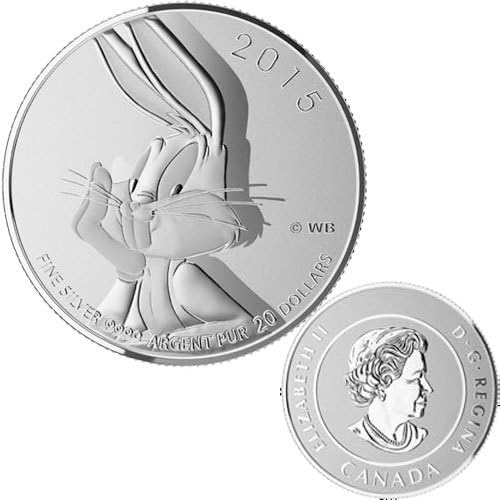 2015 Canada $20 Bugs Bunny silver coin front and back view.