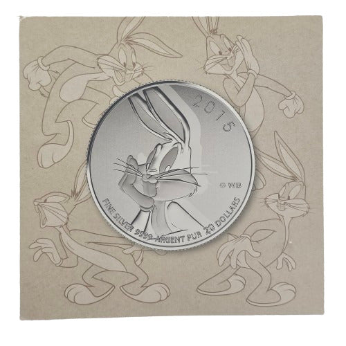 2015 Bugs Bunny silver coin with Looney Tunes artwork packaging.