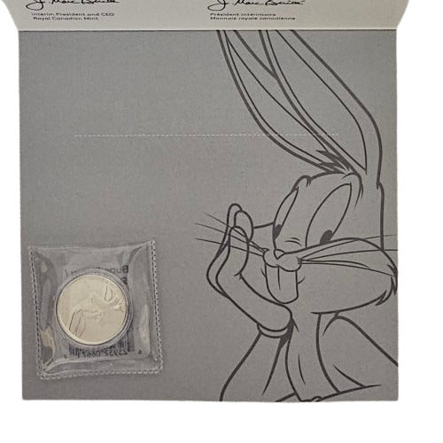 2015 $20 Bugs Bunny silver coin sealed inside original Royal Canadian Mint packaging.