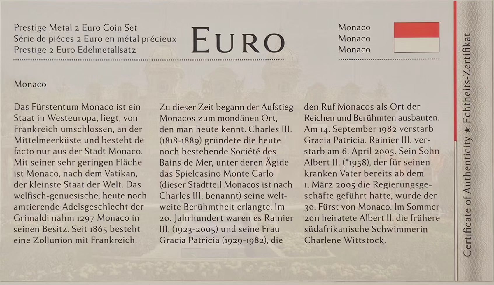 Monaco prestige coin set certificate of authenticity limited edition