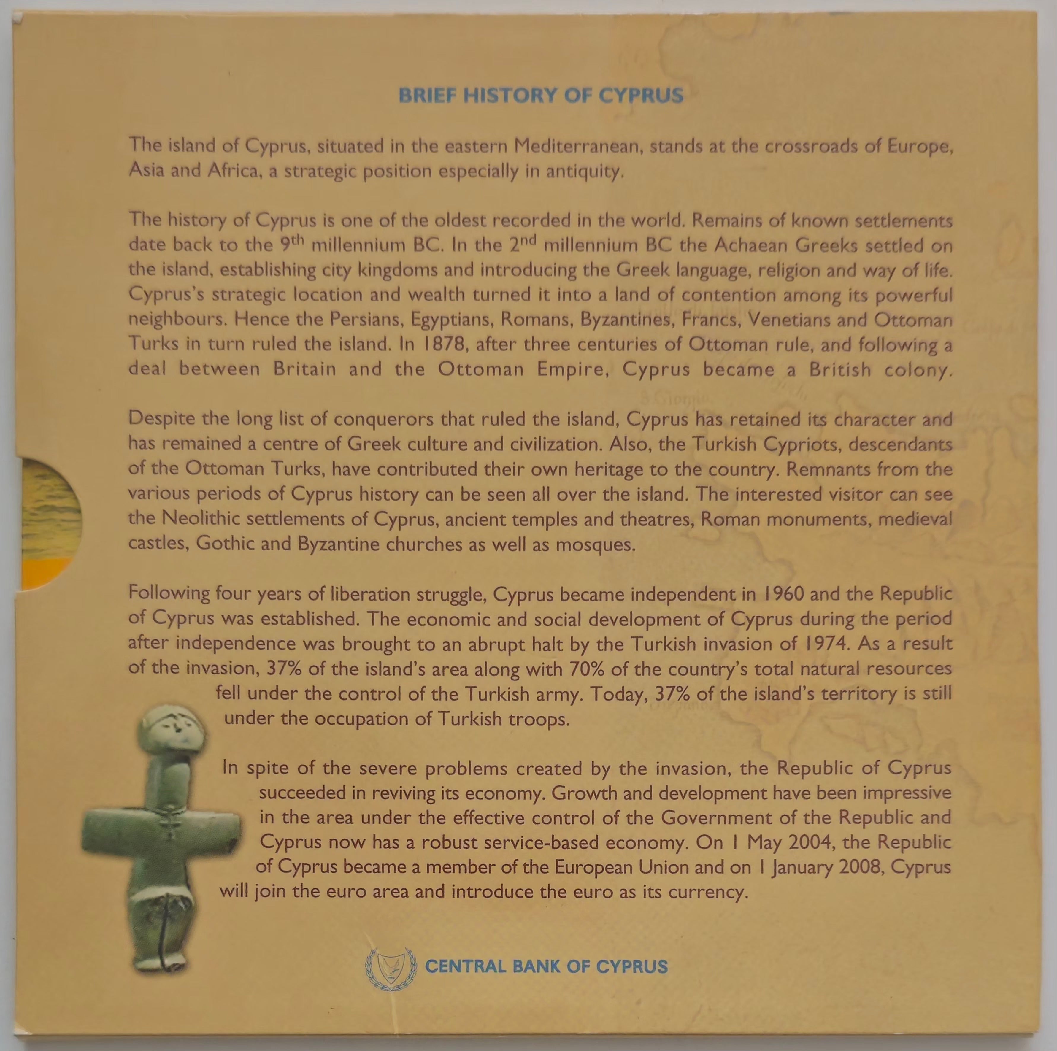 Cyprus euro coins collection 2008 Central Bank set