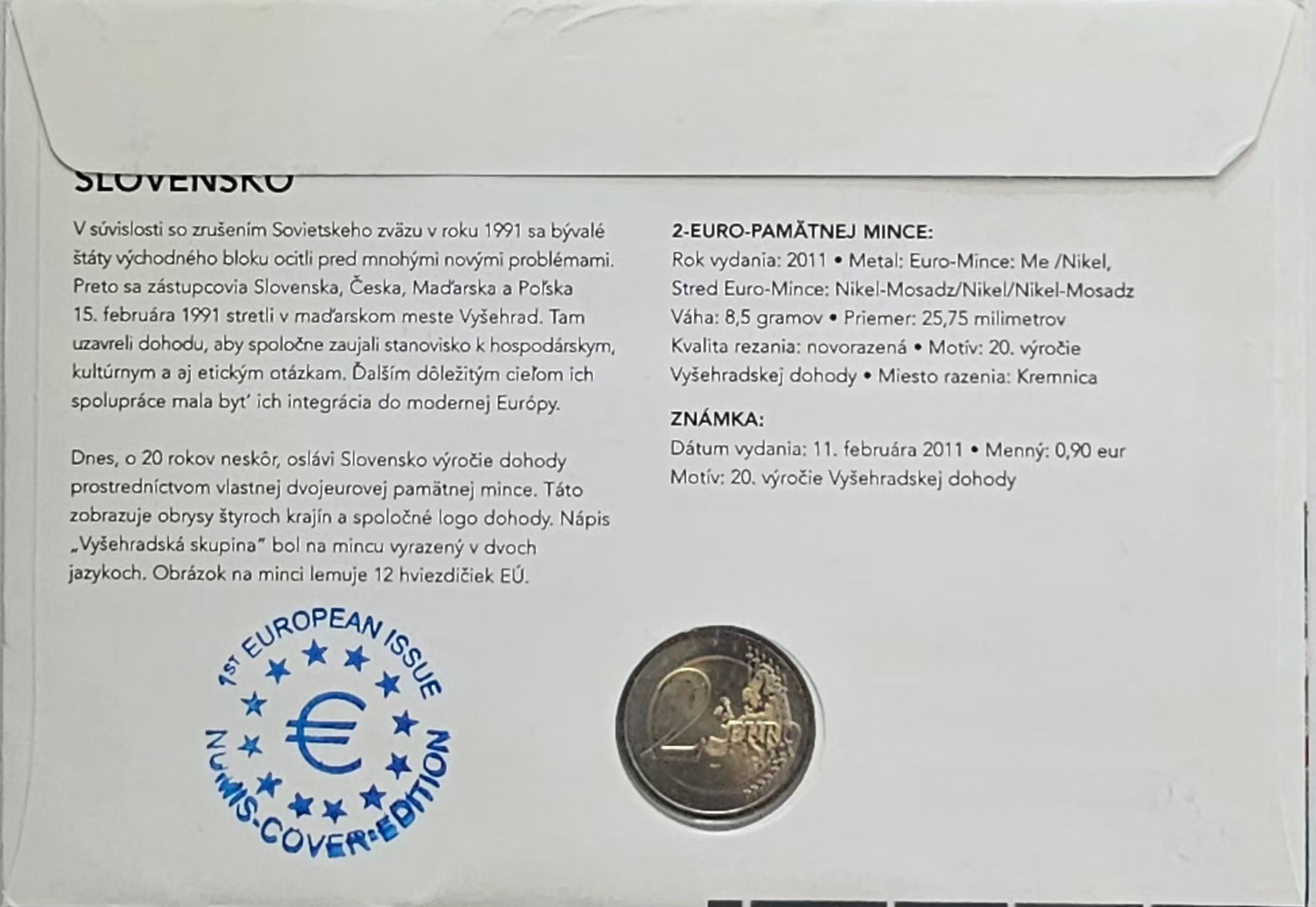 2011 Slovakia 2€ Commemorative Coin – Visegrad Group – UNC – Rare EU Collectible