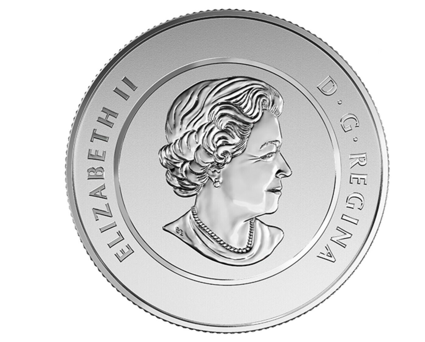 Obverse of 2015 Canada $20 silver coin with Queen Elizabeth II portrait.