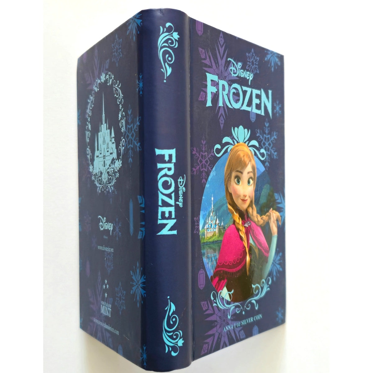 Disney Frozen Anna silver coin collectible book — side view of New Zealand Mint presentation packaging.”