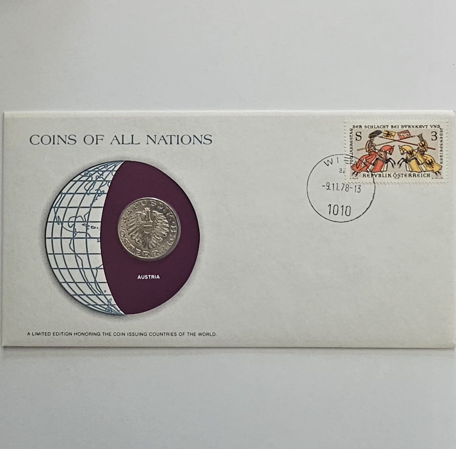 Coins of All Nations cover, Austria, front with stamp and Vienna postmark 1978