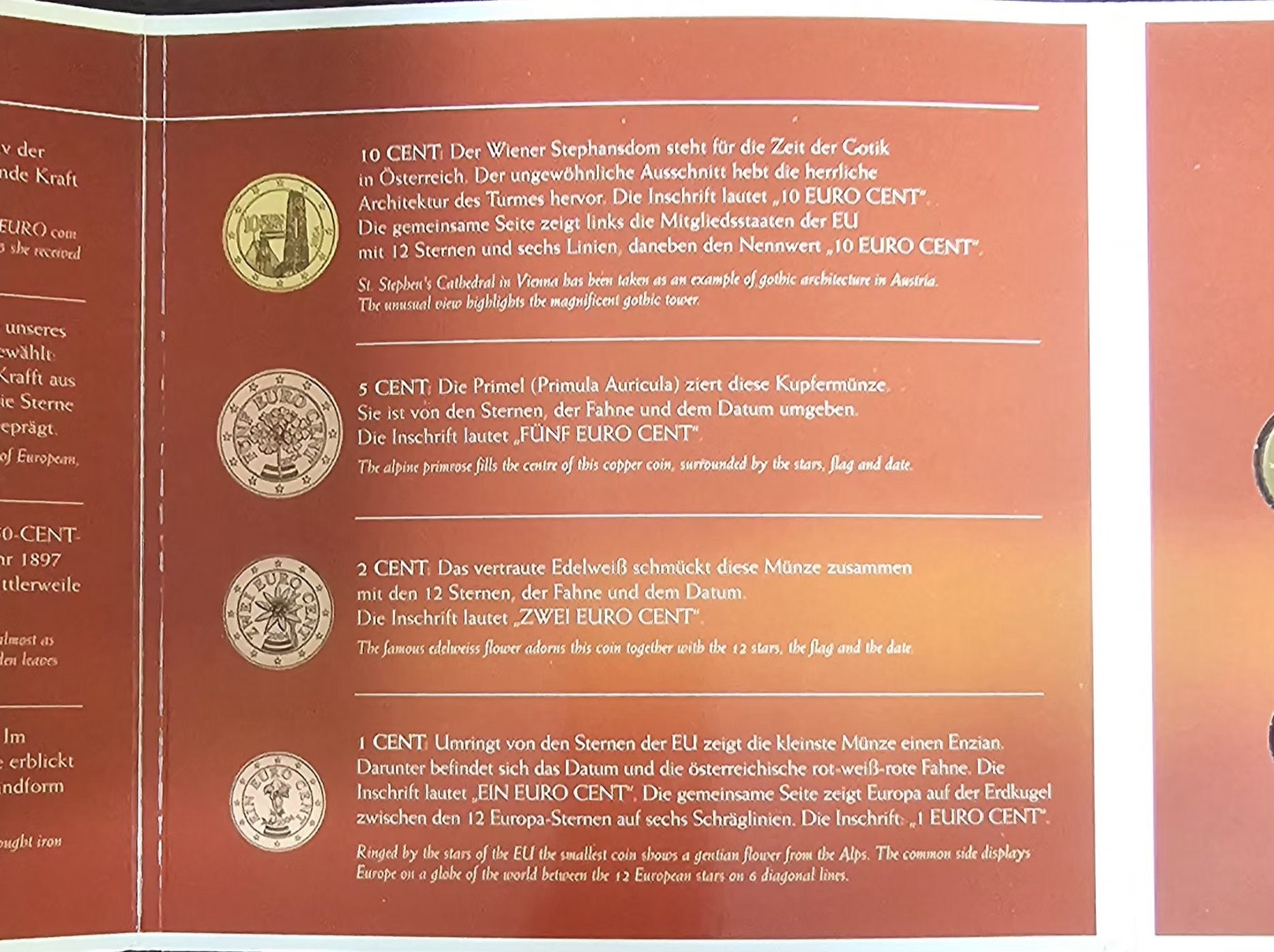 Austrian euro coin motifs: 10, 5, 2 and 1 Cent