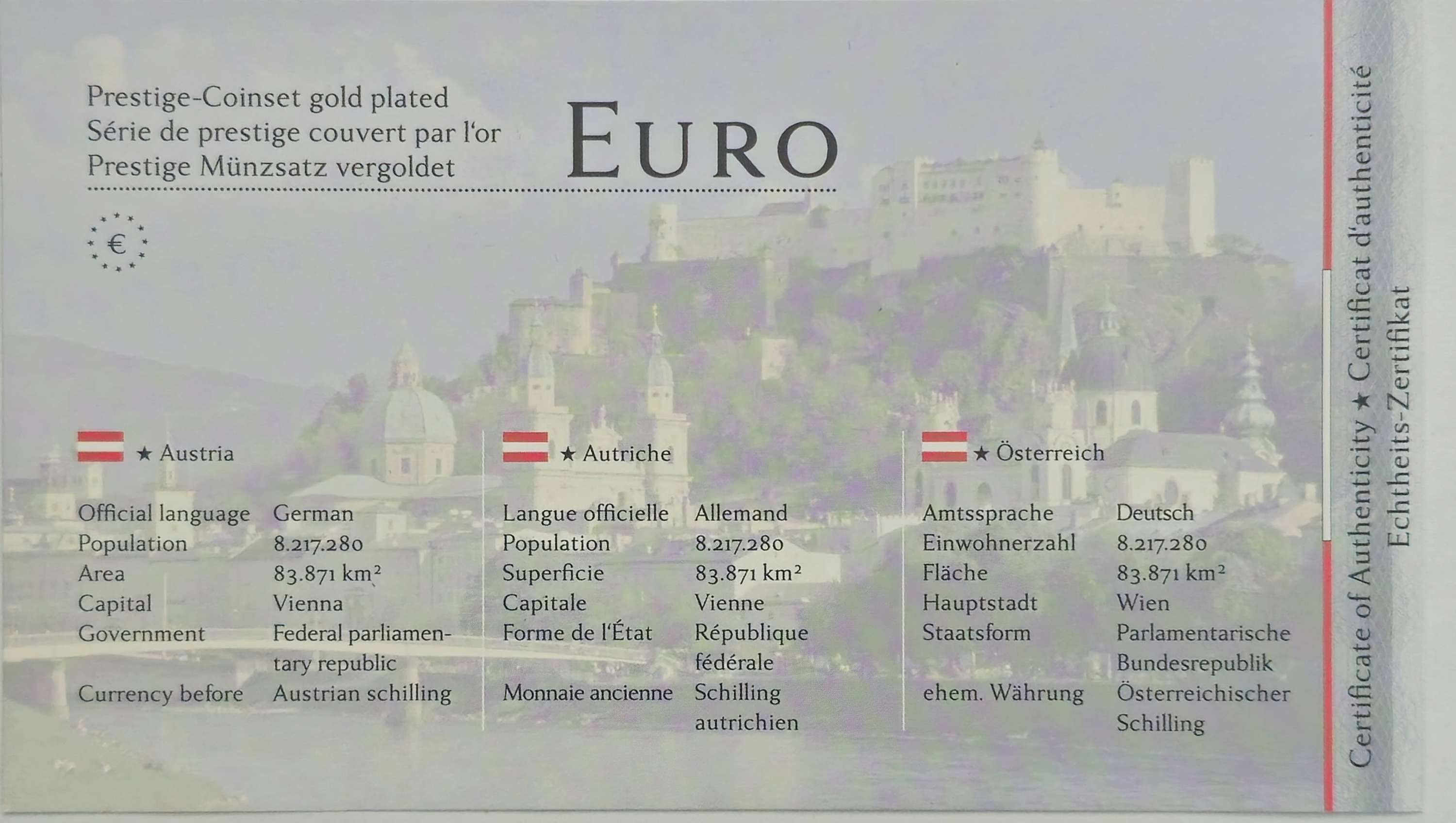 Austria Prestige-Coins set gold plated 24 Carat 2008