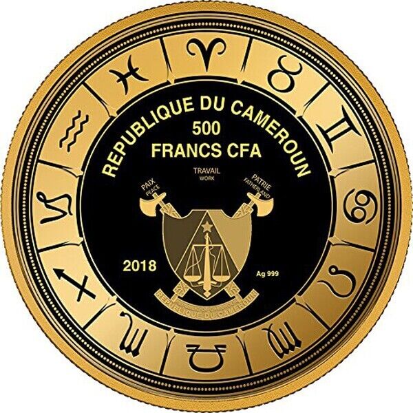 Signe du Zodiaque Scorpion Pièce d'Argent 500 Francs CFA Cameroun 2018
