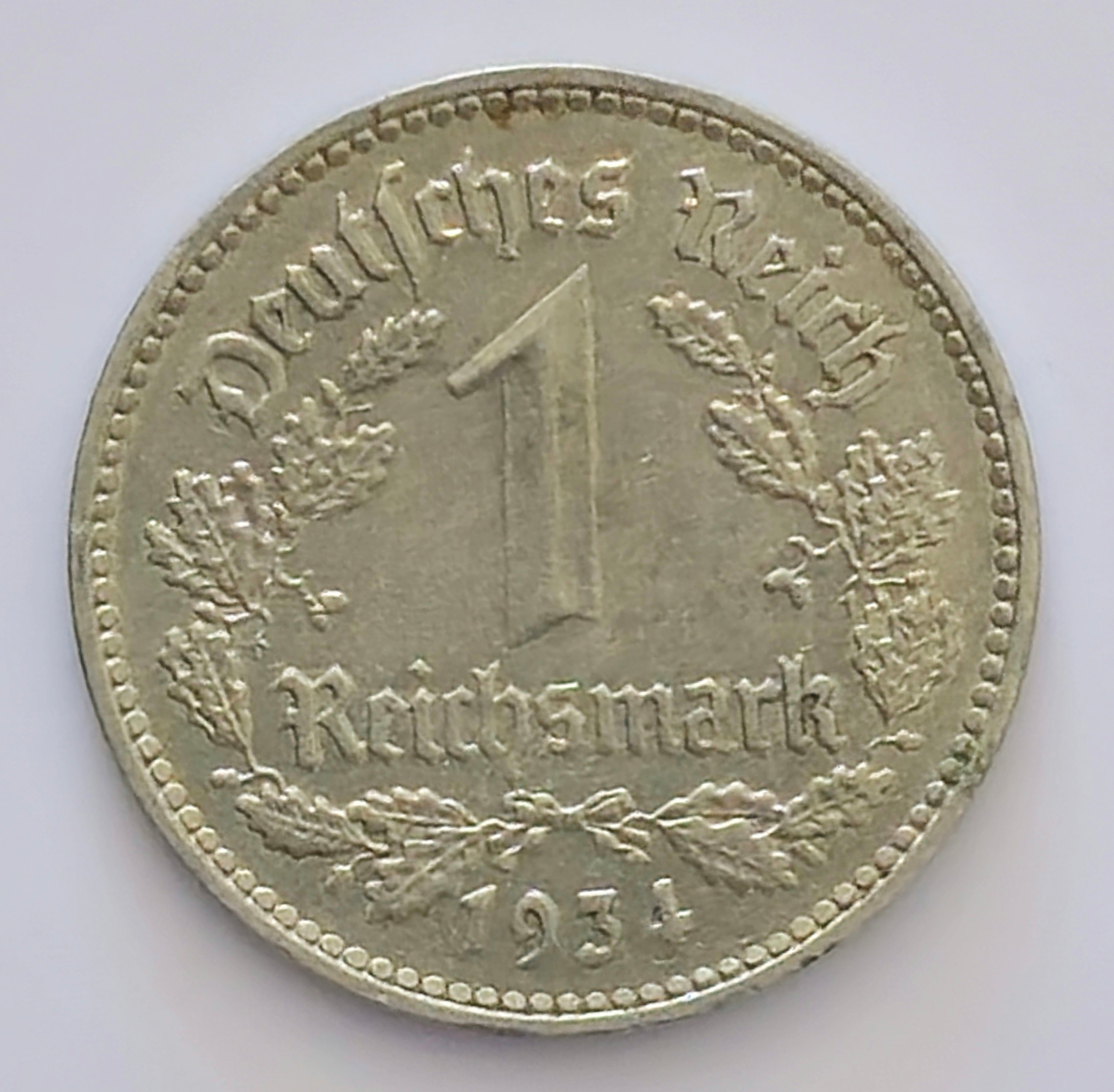 1 Reichsmark 1934 J - 	Third Reich Germany