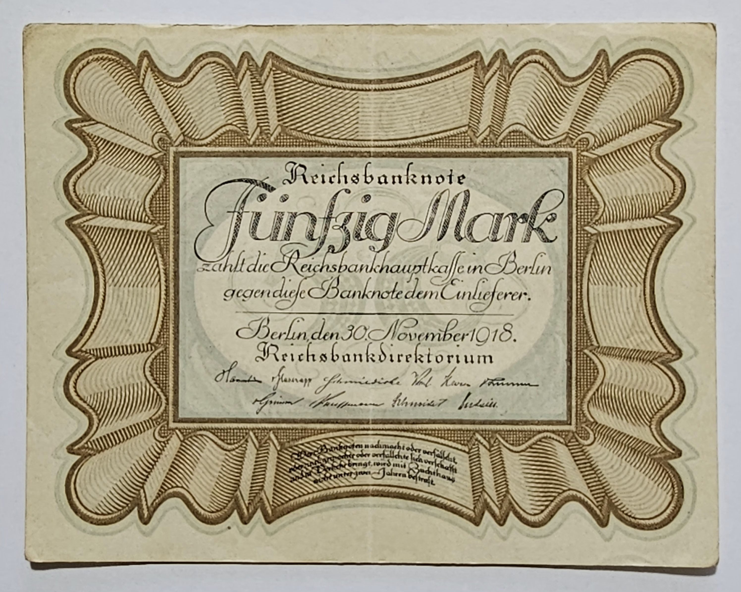 GERMANY 50 Mark Reichsbanknote Funfzig Mark 1918 – AntiquaMoneta