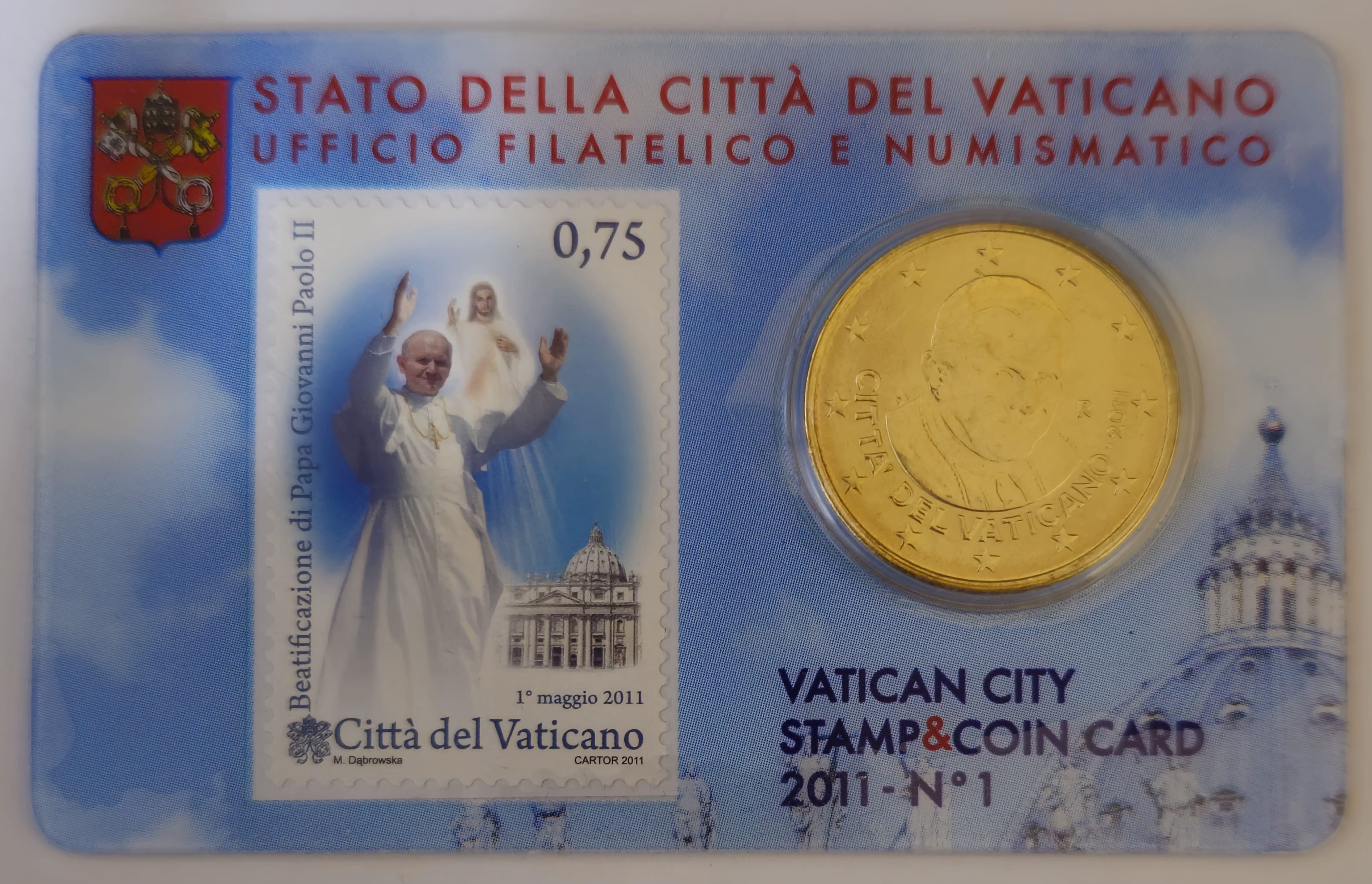 50 Cent Euro Vatican 2011 Coin Card with Stamp
