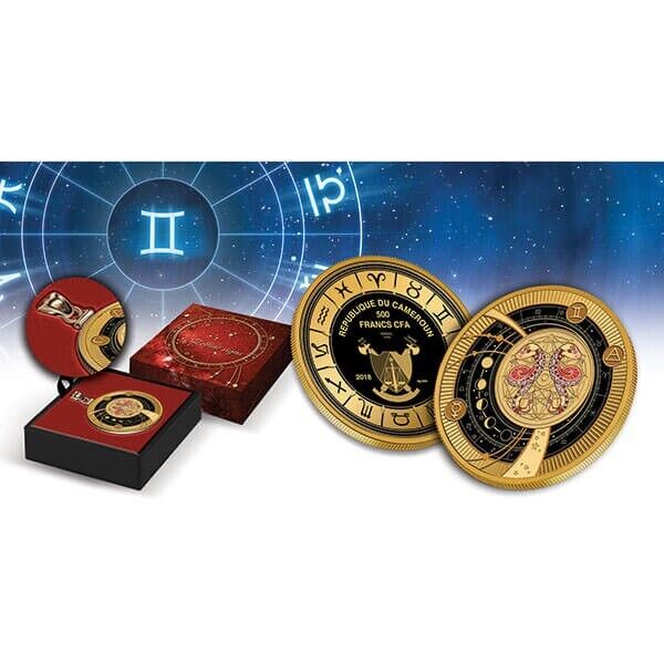 Signe du Zodiaque Gémeaux Pièce d'Argent Proof 500 Francs Cameroun 2018