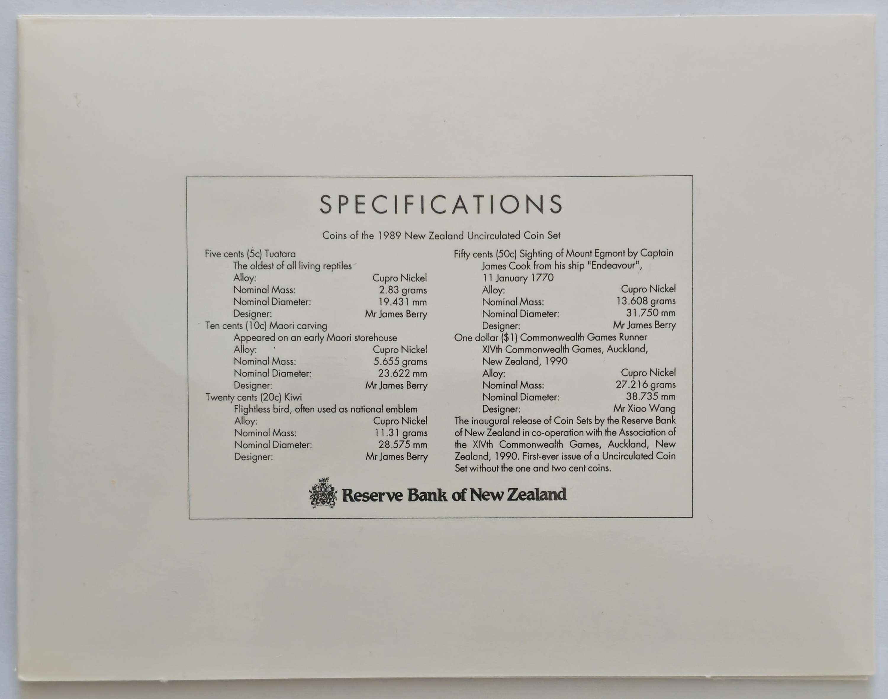 1989 New Zealand Uncirculated Coin Set