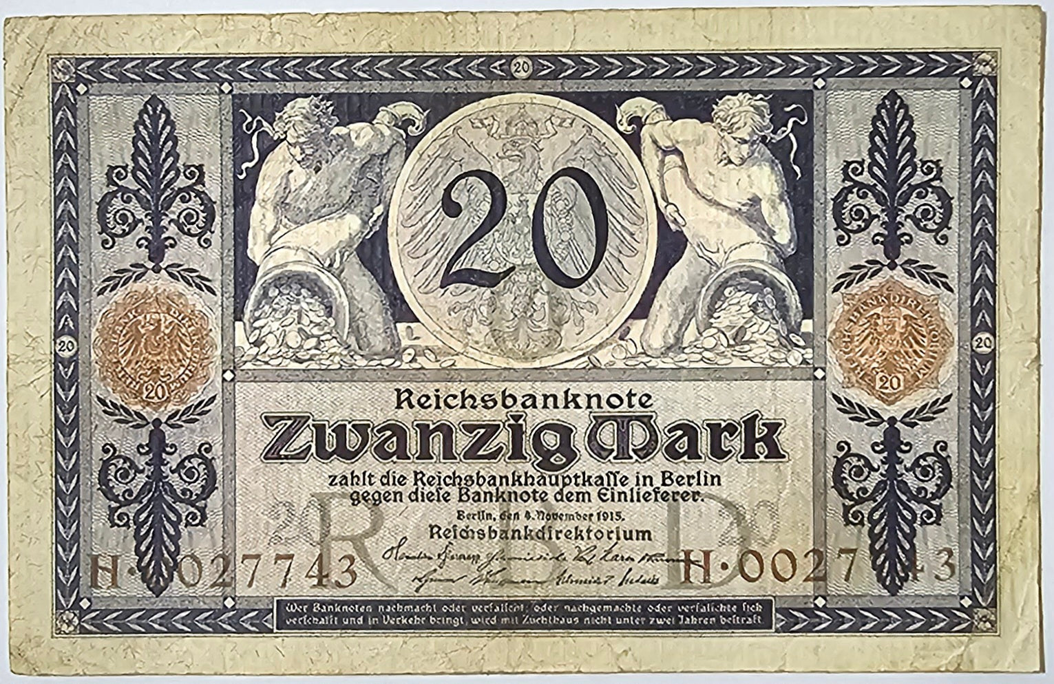 Germany. Imperial Bank. 1883-1918 Issues. 20 mark type 1915.