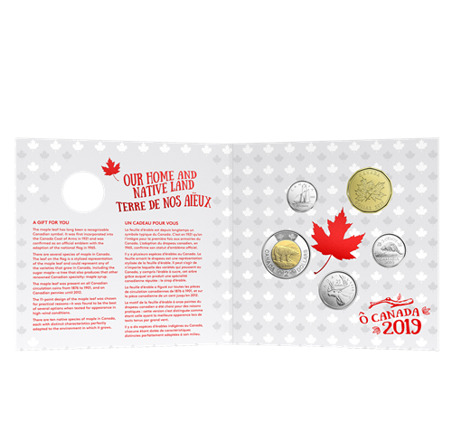 2019 Canada Uncirculated O Canada 5 coin Gift Card Set
