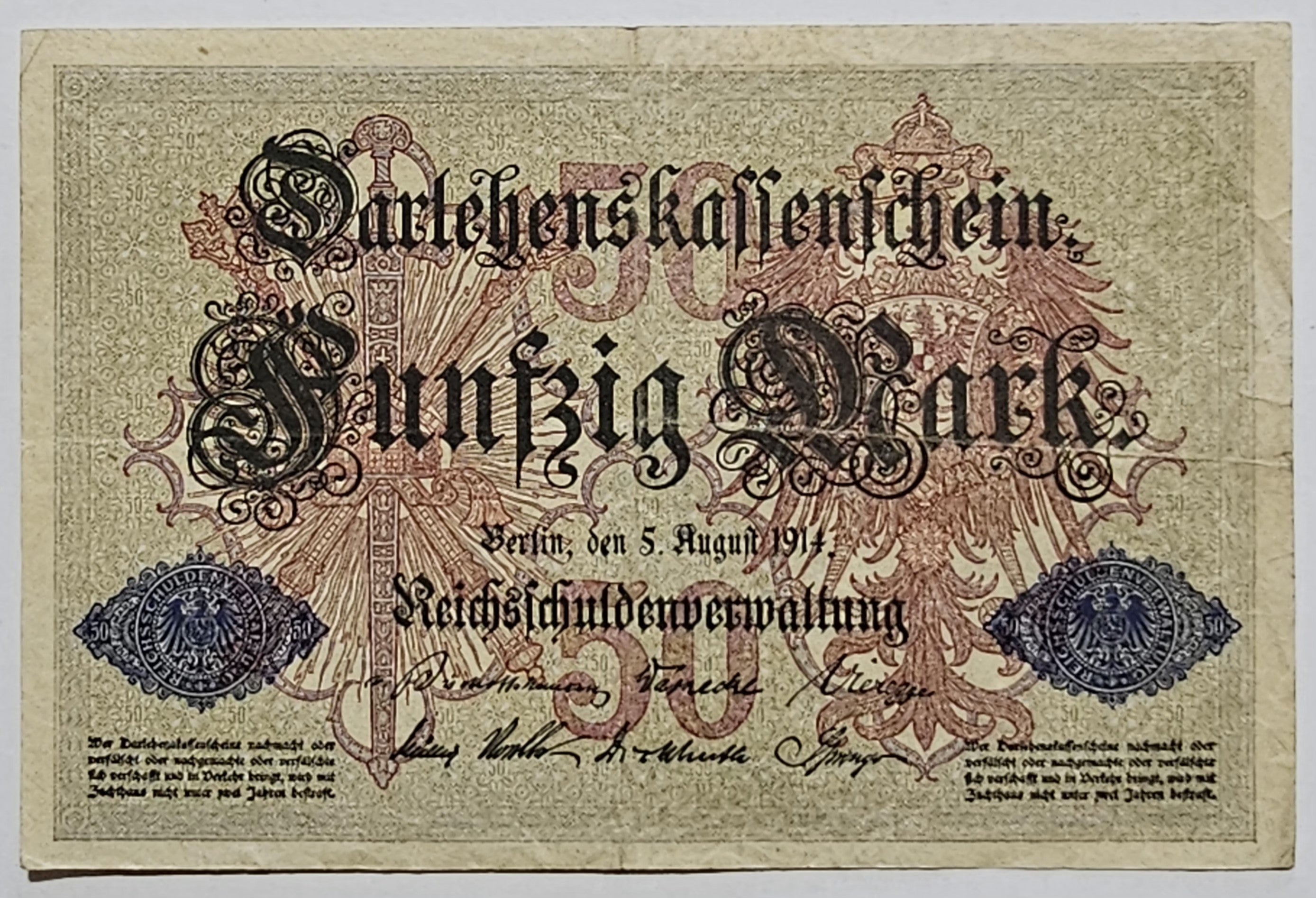 GERMANY 1914 - 50 Mark Darlehenskassenschein  Funfzig Marks WWI ERA