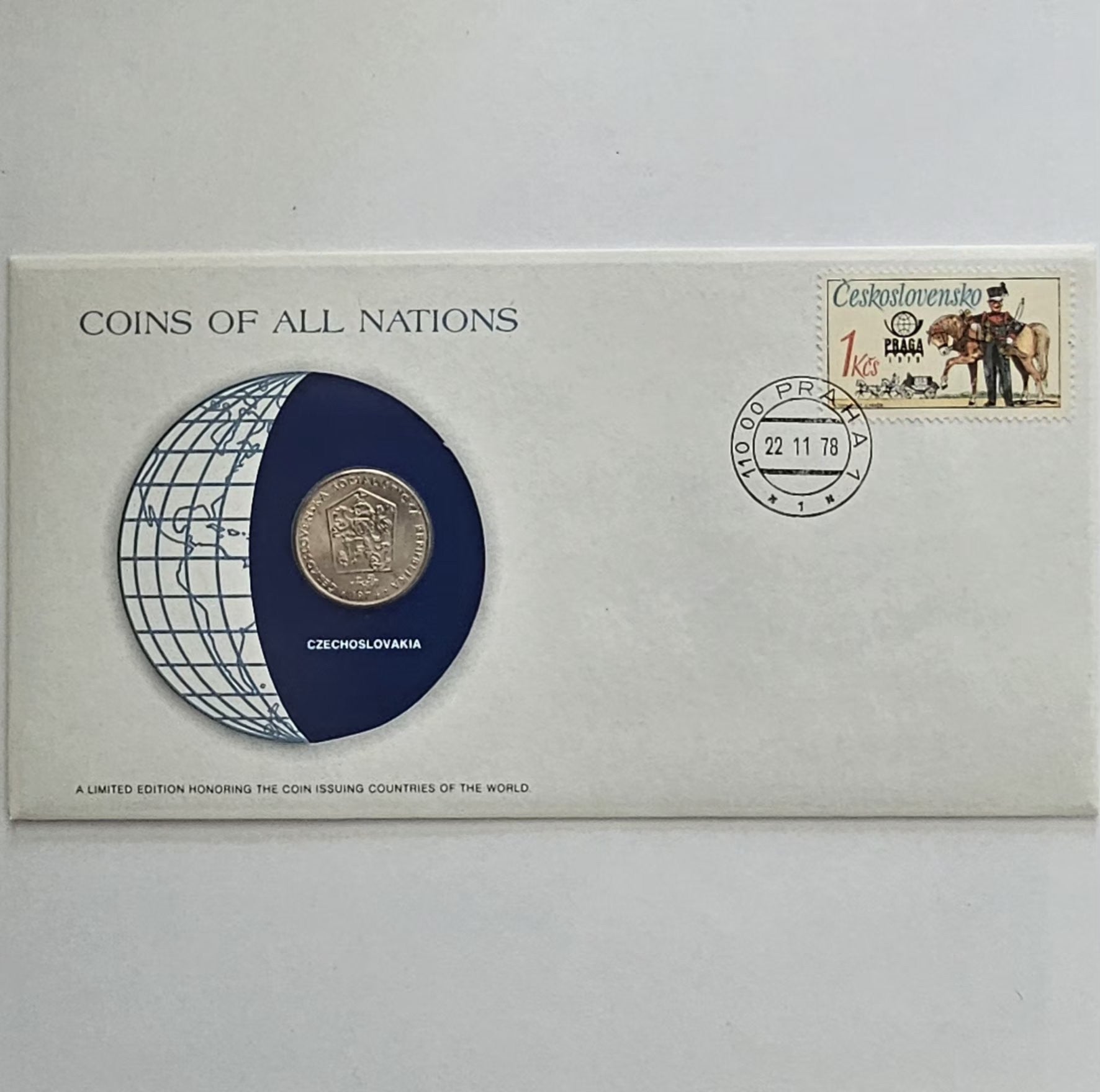 Coins of All Nations cover, Czechoslovakia, front with PRAGA 1978 stamp and Prague postmark