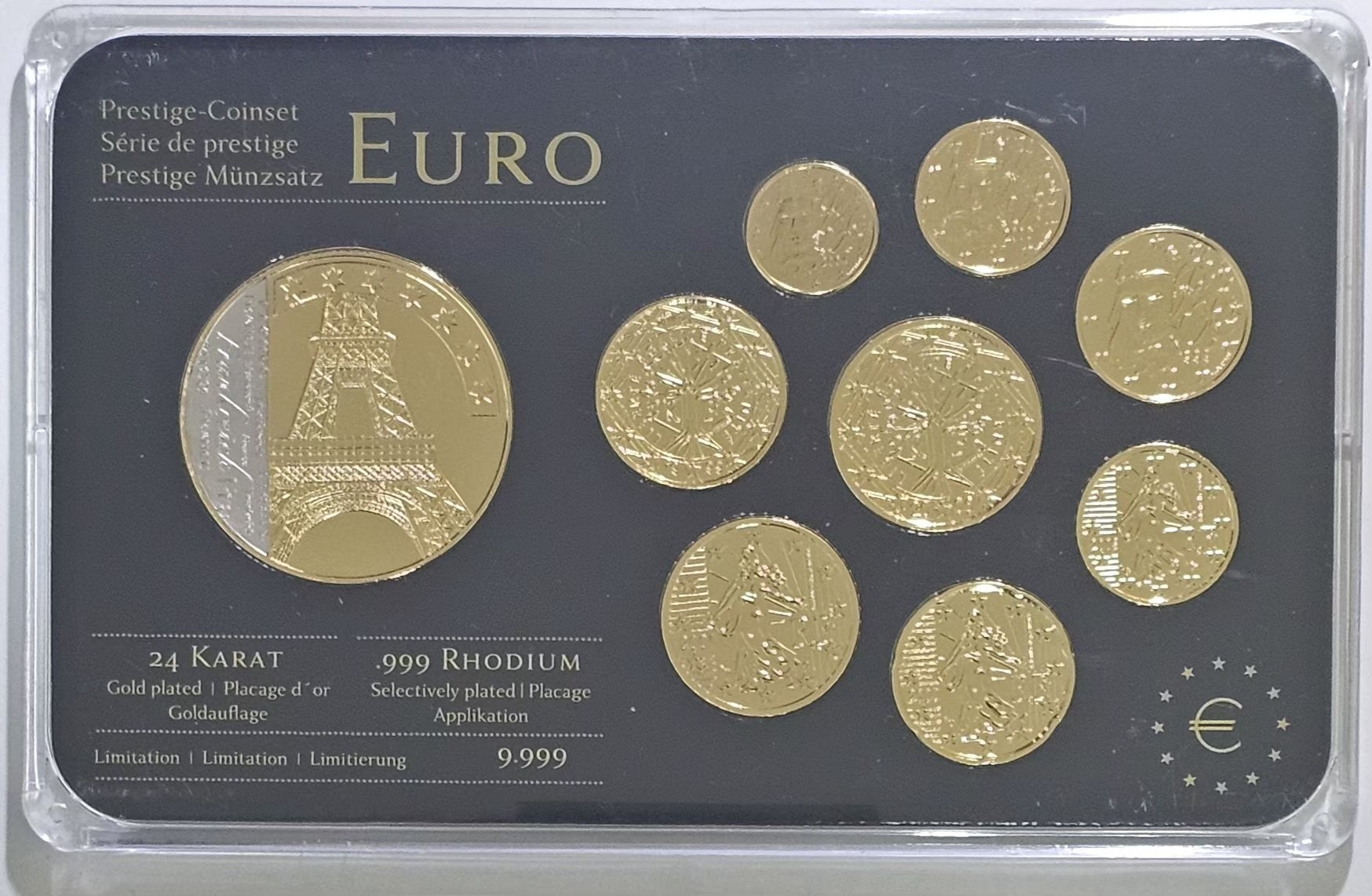 France Euro Prestige Coinset - gold plated French euro coins and Eiffel Tower medal
