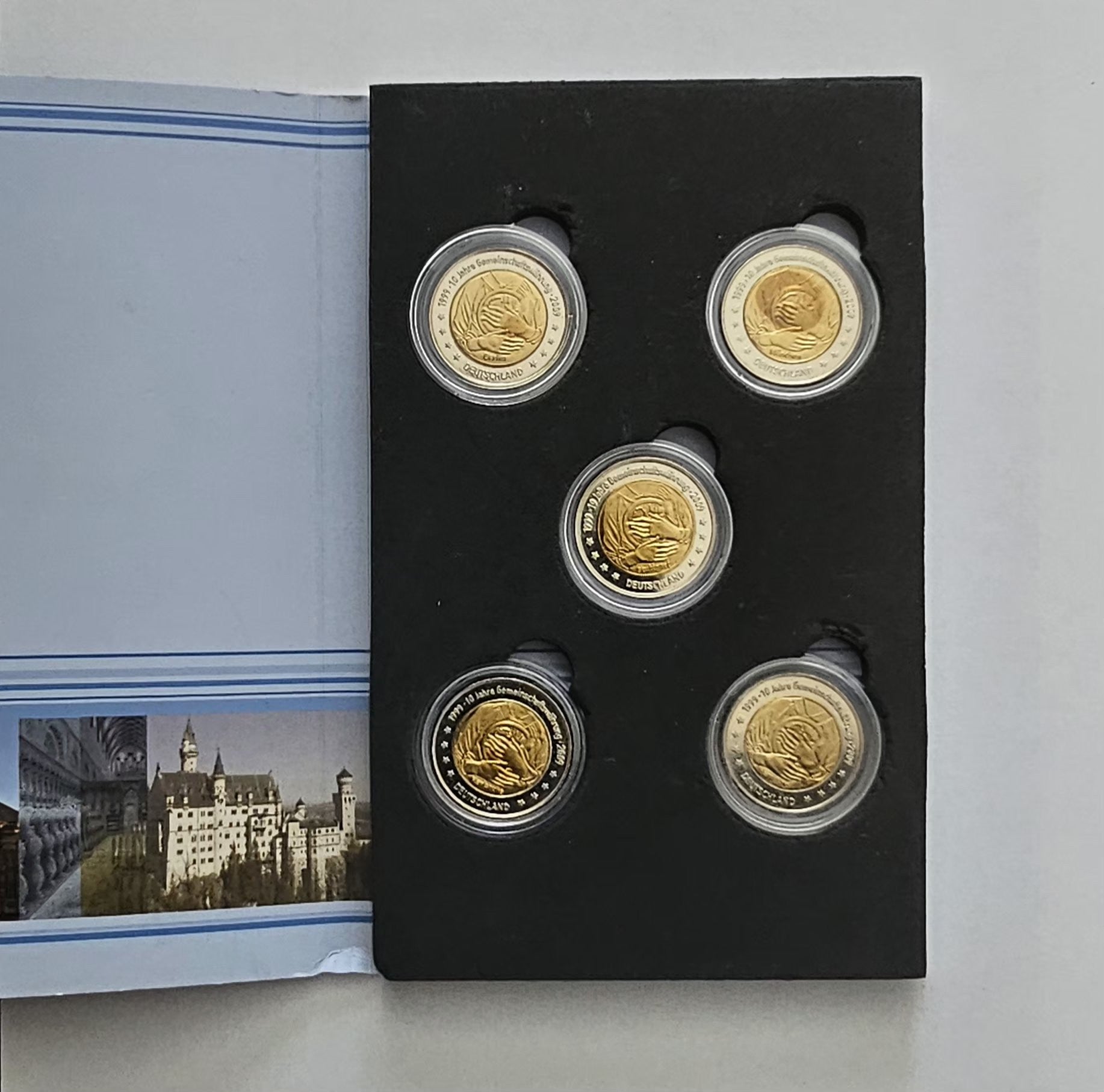 Specimen coins, obverse: hands design, 10 Years of the Common Currency