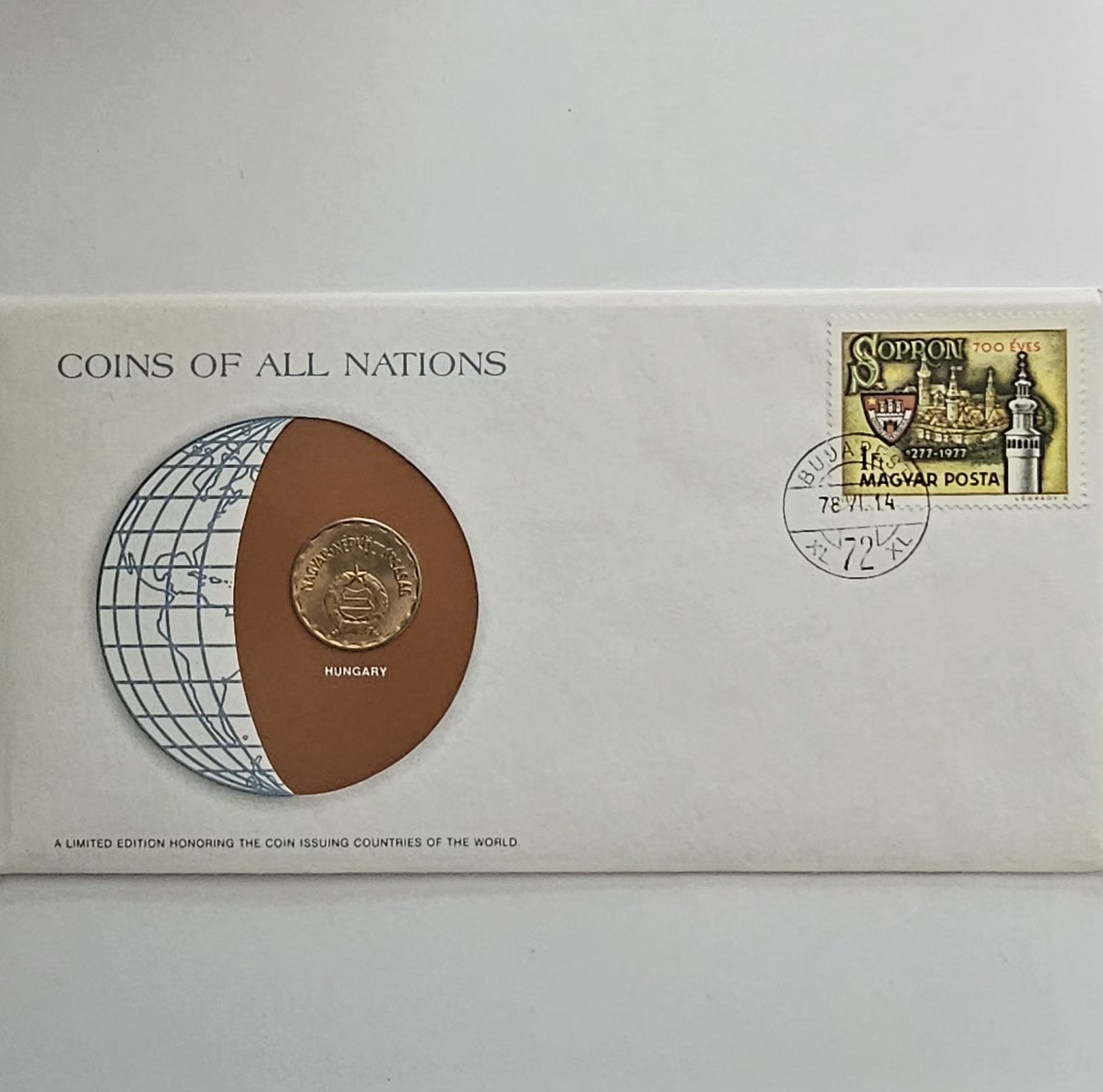 Coins of All Nations cover, Hungary, front with Sopron stamp and Budapest postmark 1978