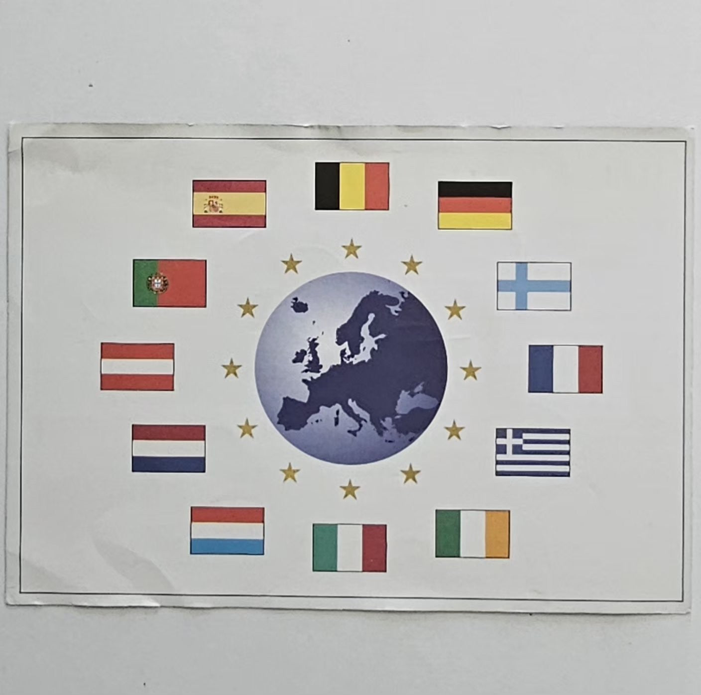 Certificate card back with flags of the euro area countries