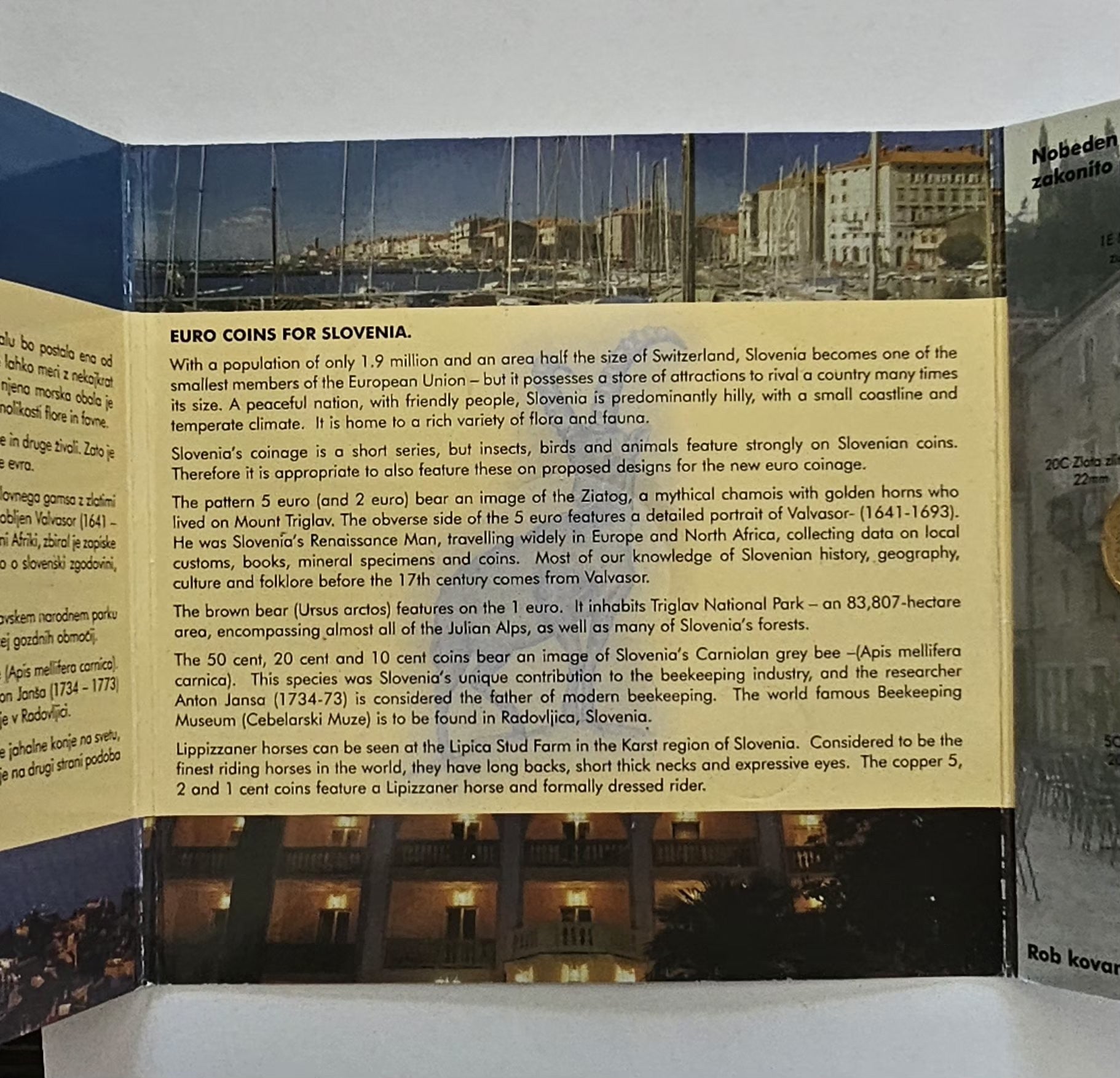 Folder text in English: Euro Coins for Slovenia
