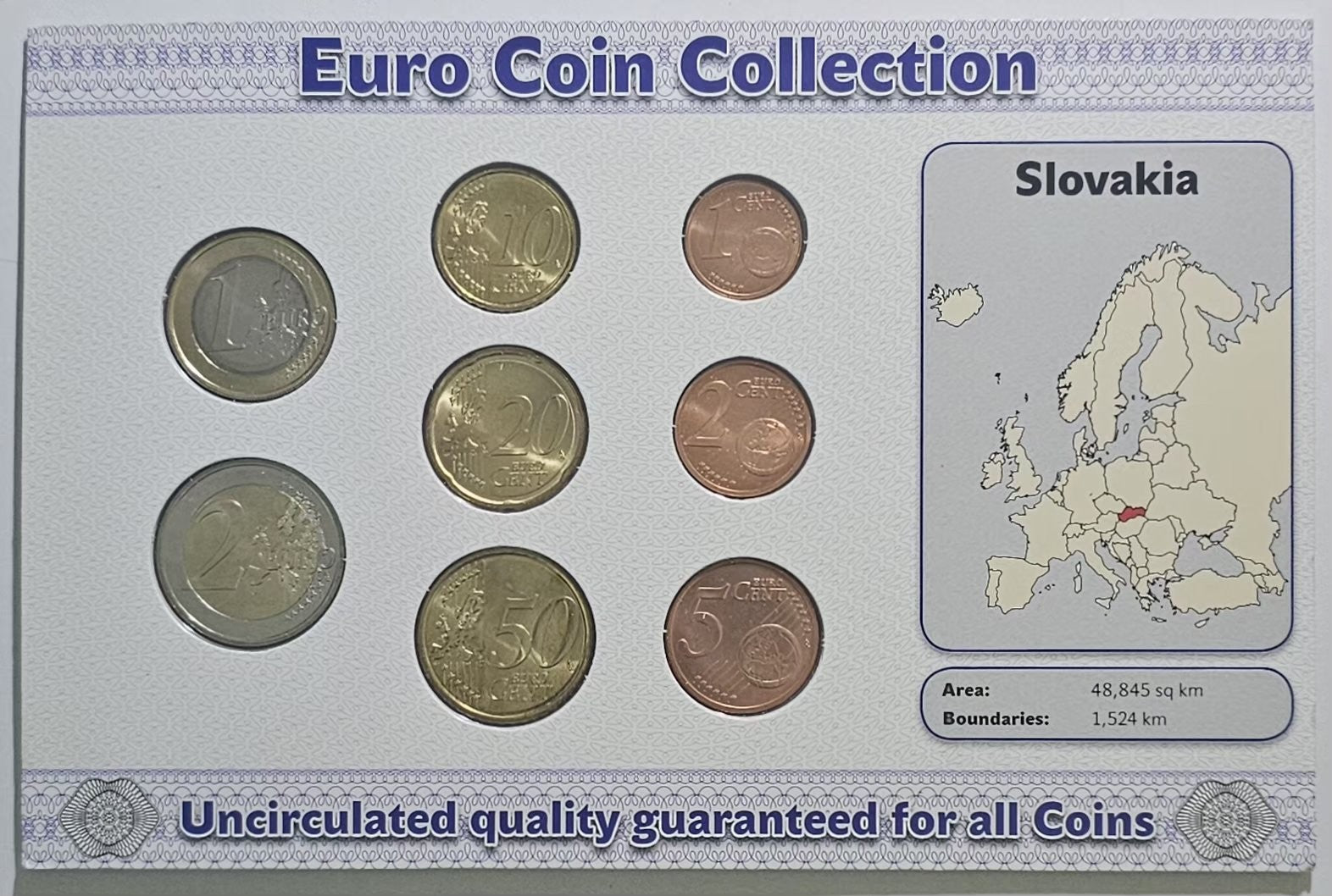 Slovakia Euro Coin Collection 2009 card - common sides and country map